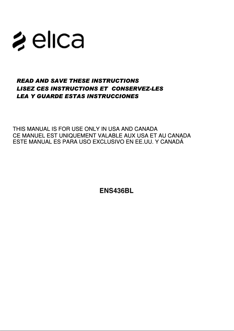 Page 1 de la notice Guide d'installation Elica NikolaTesla Switch ENS436BL