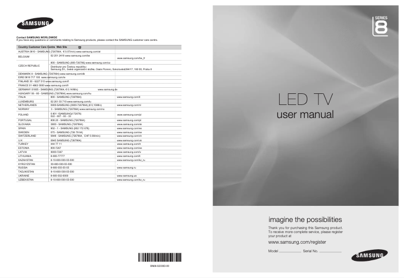 Page 1 de la notice Manuel utilisateur Samsung UE46B8090XW
