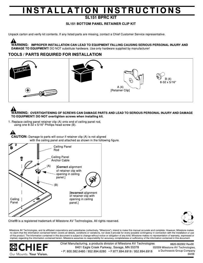 Page n°1 - Manuel utilisateur Chief SL151