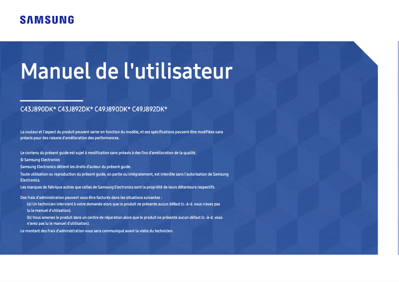 Page 1 de la notice Manuel utilisateur Samsung C43J890DKU