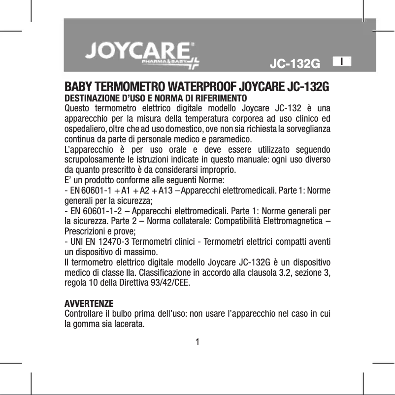 Page n°1 - Manuel utilisateur Joycare JC-132G