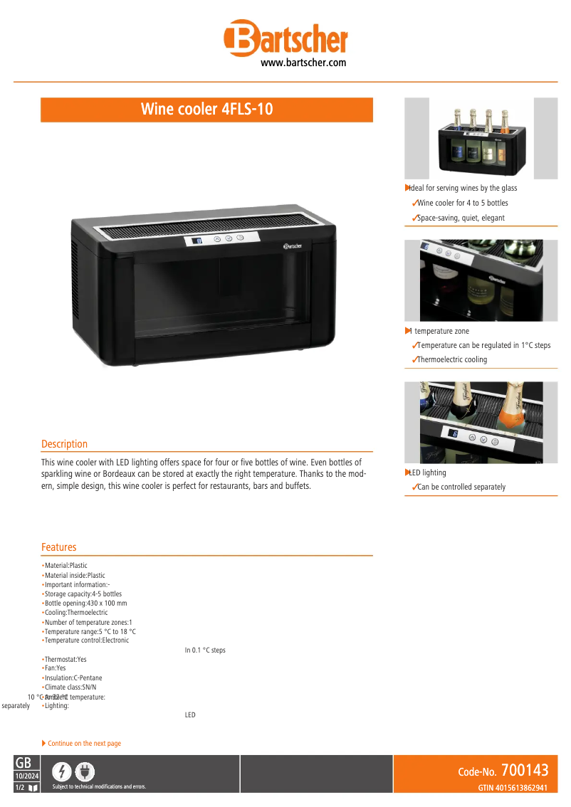 Page n°1 - Fiche technique Bartscher 4FLS-10