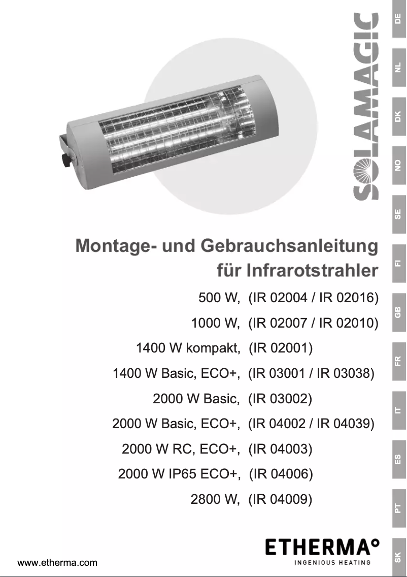 Page 1 de la notice Manuel utilisateur Etherma Solamagic SM-1000-T