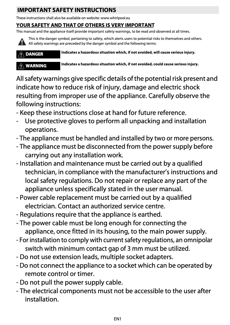 Page 1 de la notice Manuel utilisateur Whirlpool AKZM 8600 IX