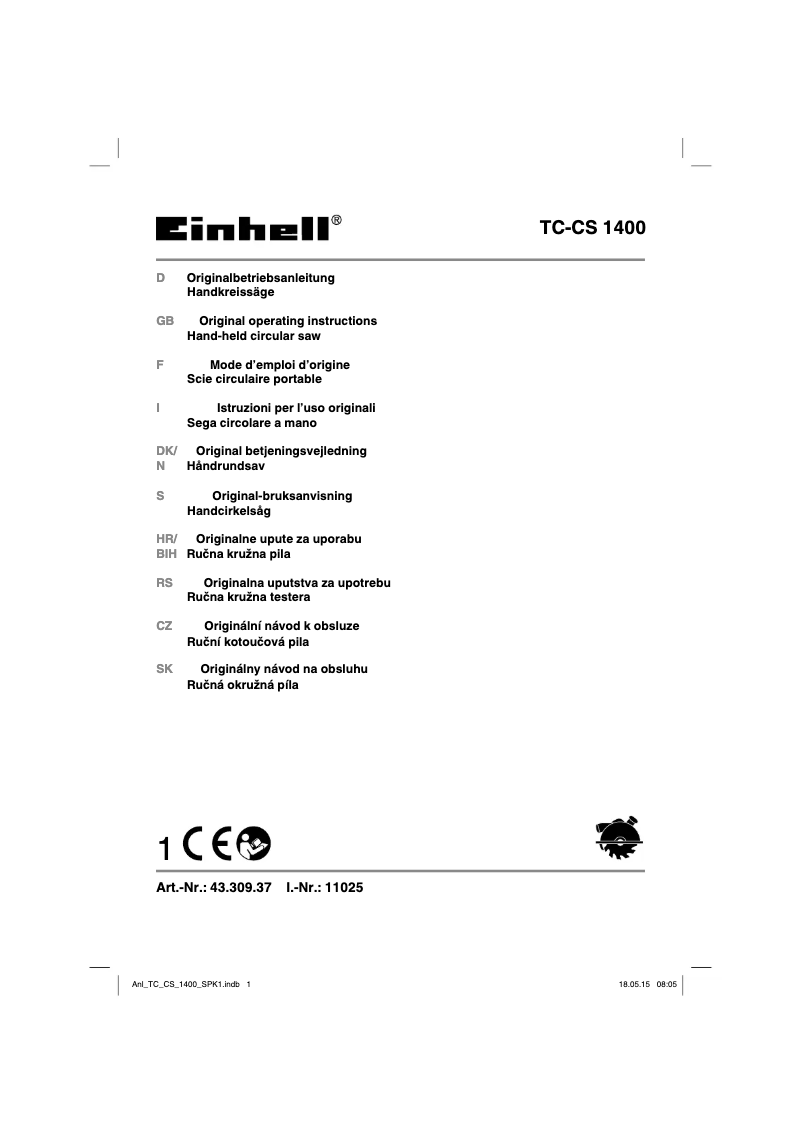 Page 1 de la notice Manuel utilisateur Einhell TC-CS 1400