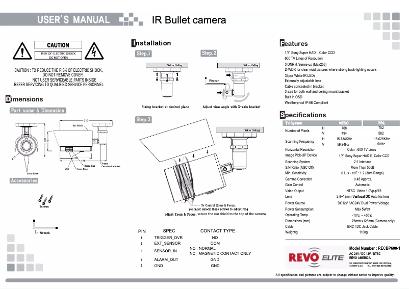 Page n°1 - Manuel utilisateur REVO RECBP600-1
