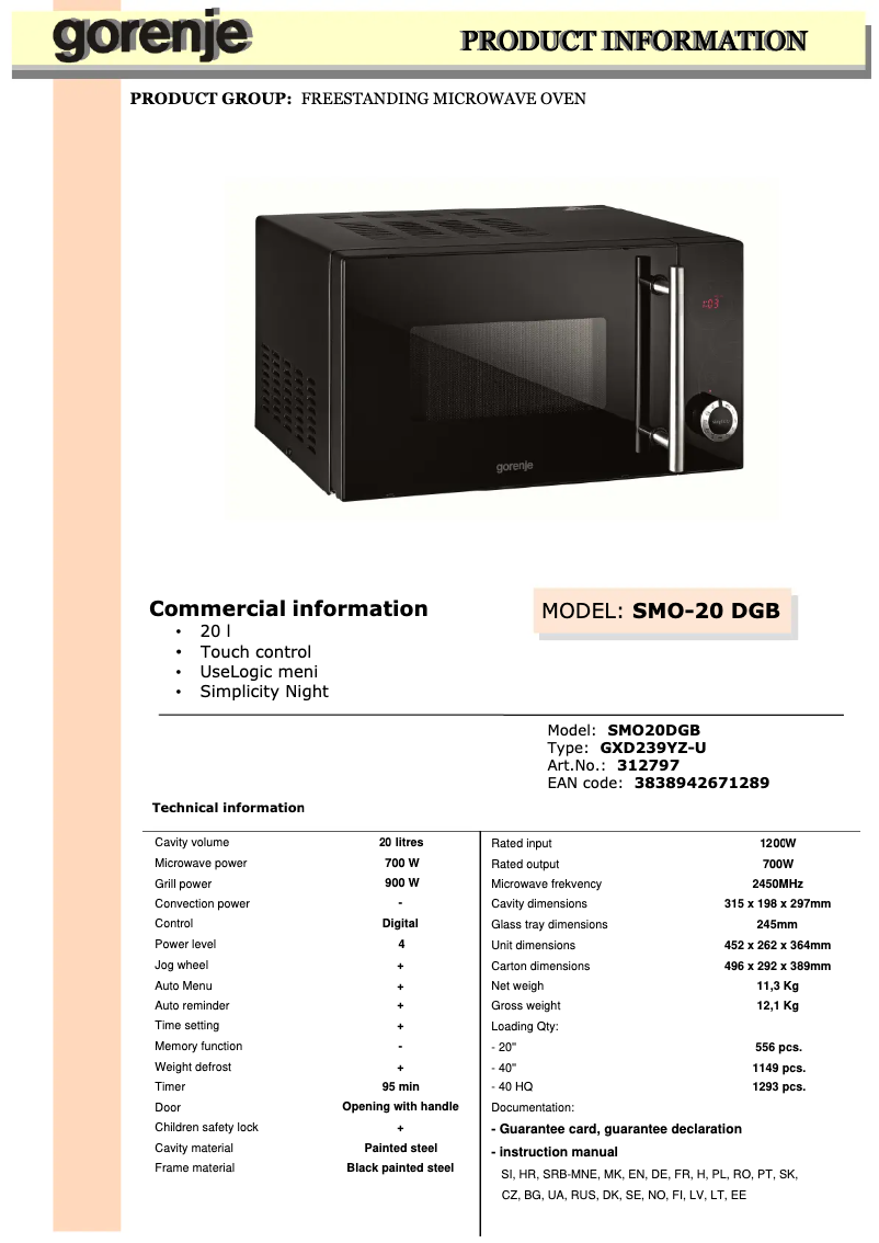 Page 1 de la notice Manuel utilisateur Gorenje SMO2