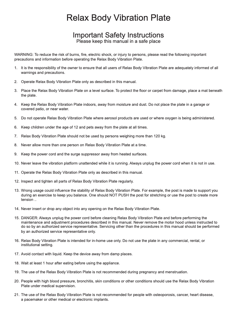 Image de la première page du manuel de l'appareil Relax Body