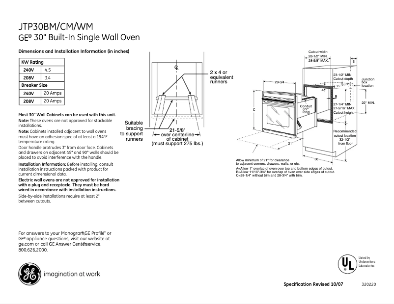 Page n°1 - Fiche technique GE JTP30CMCC