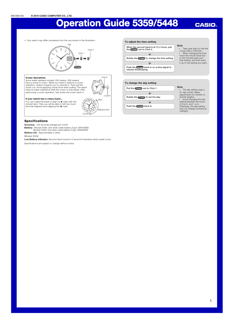 Page 1 de la notice Manuel utilisateur Casio EFR-S107L-1AVUEF