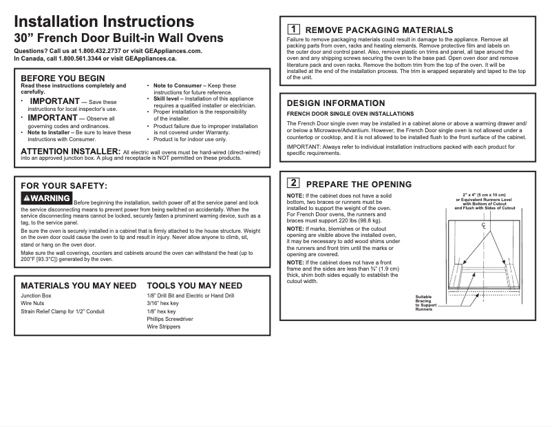Page 1 de la notice Guide d'installation GE Café CTS90FP4MW2
