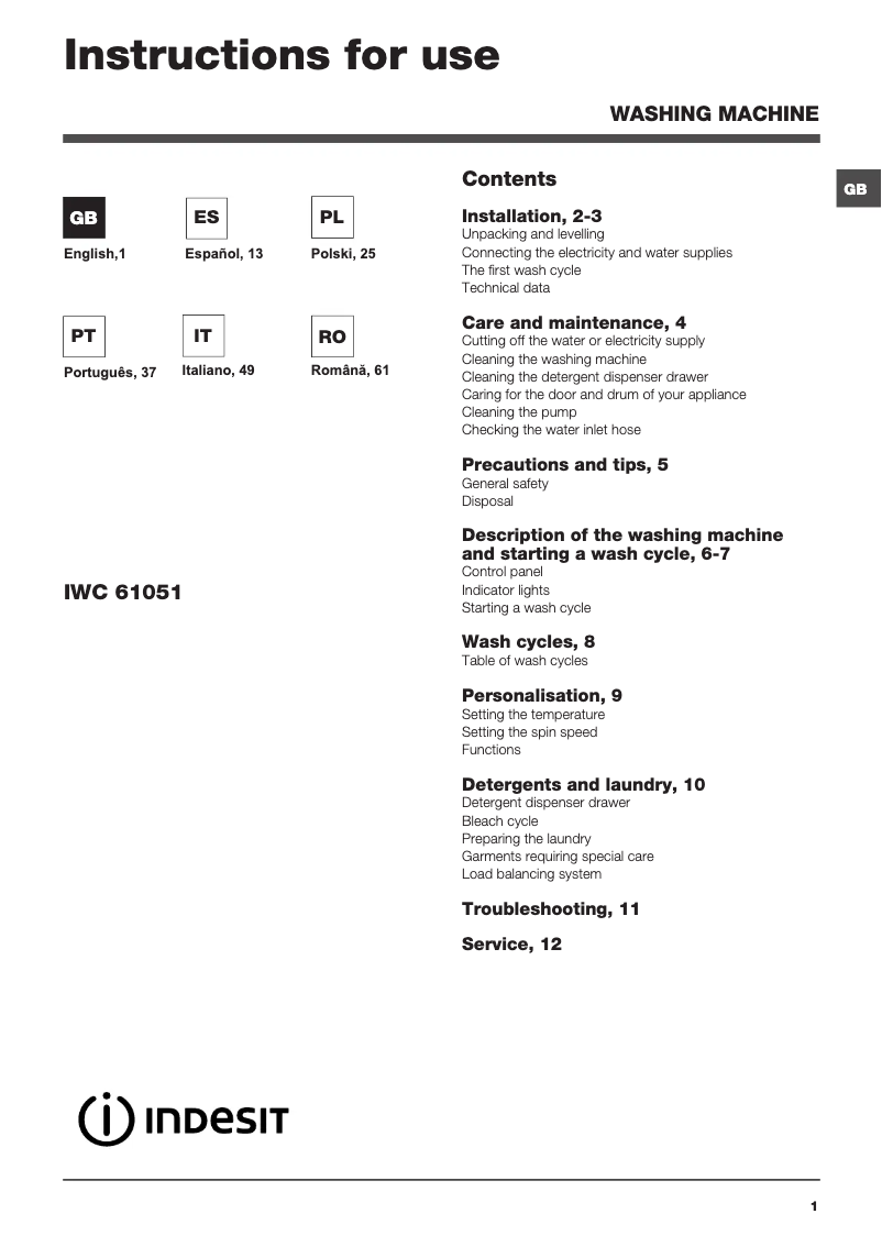 Image de la première page du manuel de l'appareil IWC 61051 EU
