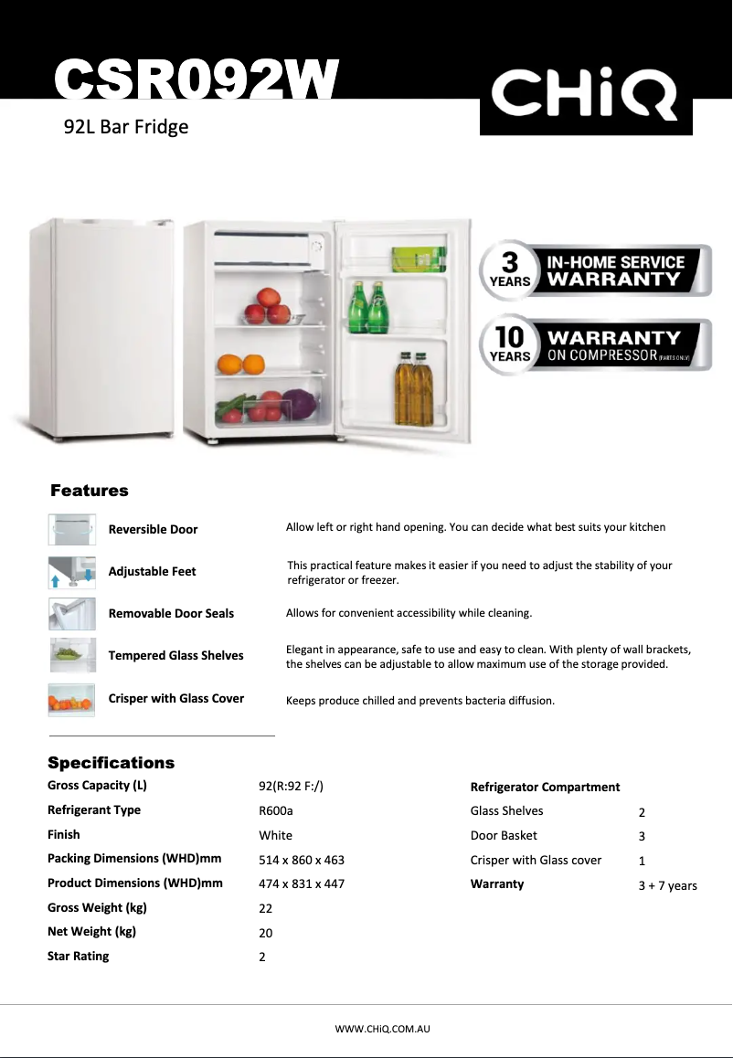 Image de la première page du manuel de l'appareil CSR092W