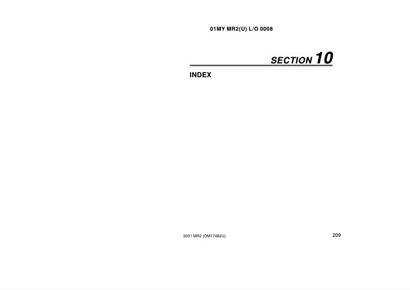 Image de la première page du manuel de l'appareil MR2 Spyder (2001)