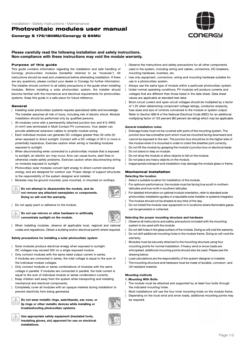 Page 1 de la notice Manuel utilisateur Conergy Q 85MU