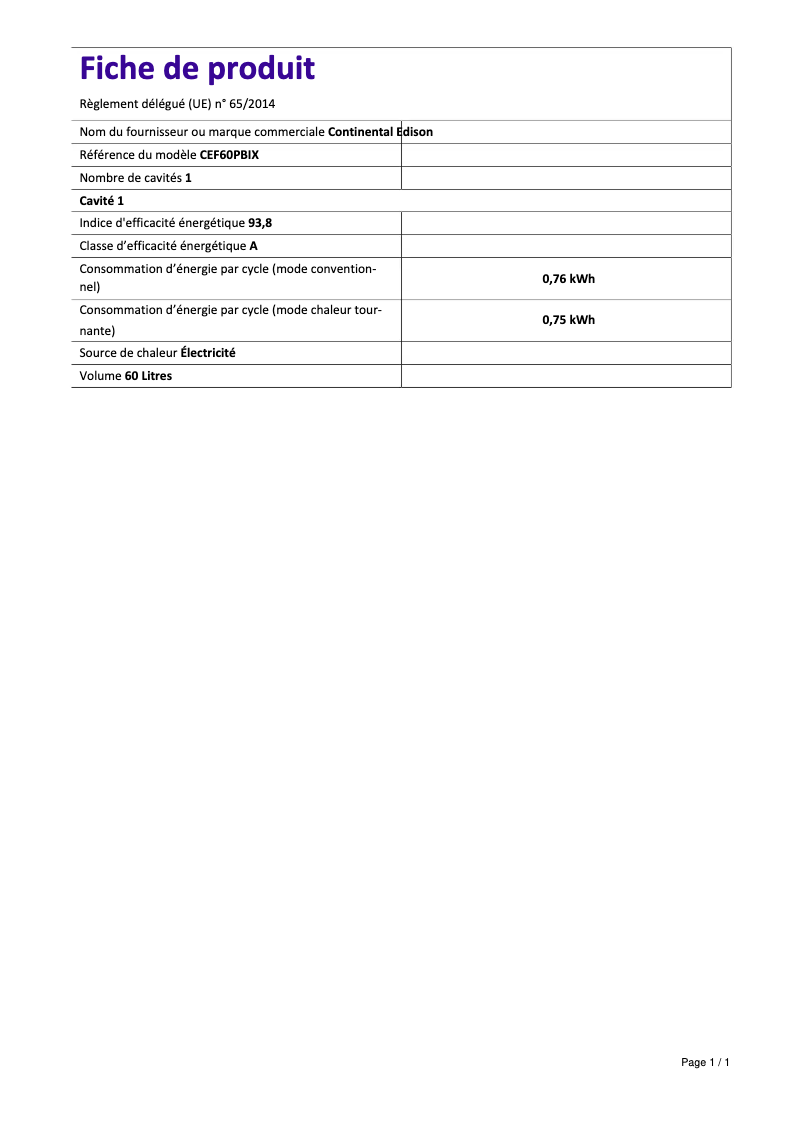 Image de la première page du manuel de l'appareil CEF60PBIX