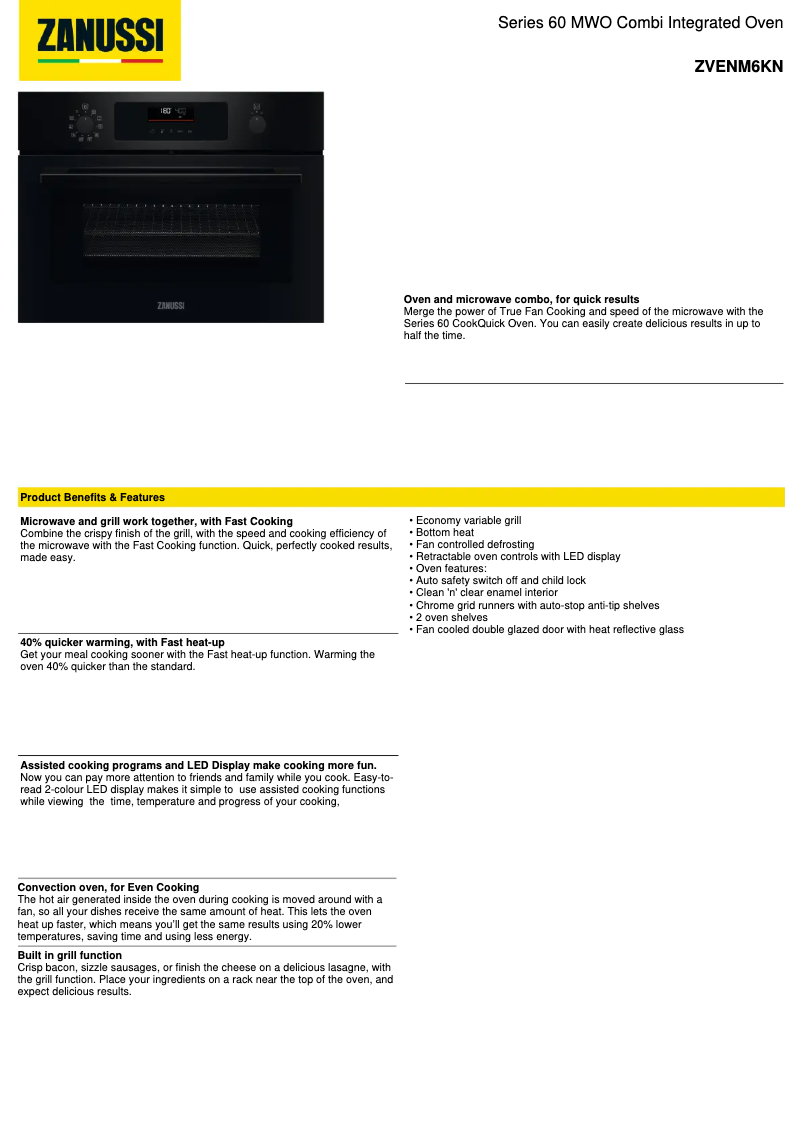 Page n°1 - Fiche technique Zanussi ZVENM6KN