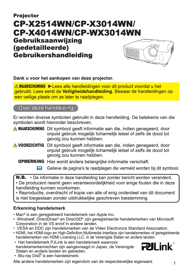 Page n°1 - Manuel utilisateur Hitachi CP-X3014WNEF