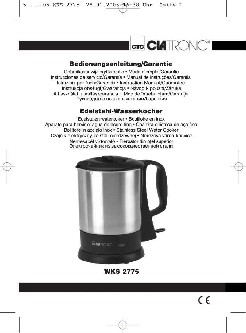 Page 1 de la notice Manuel utilisateur Clatronic WKS 2775