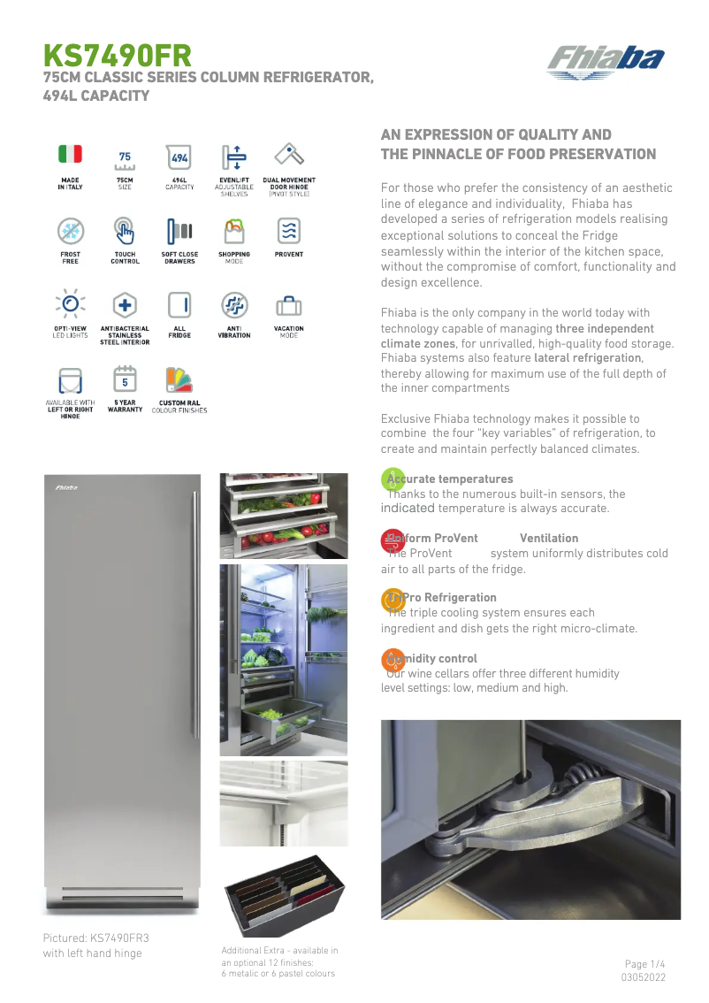 Page 1 de la notice Fiche technique Fhiaba KS7490FR6A