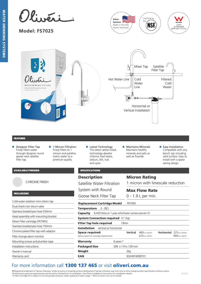 Page n°1 - Fiche technique Oliveri FS7025