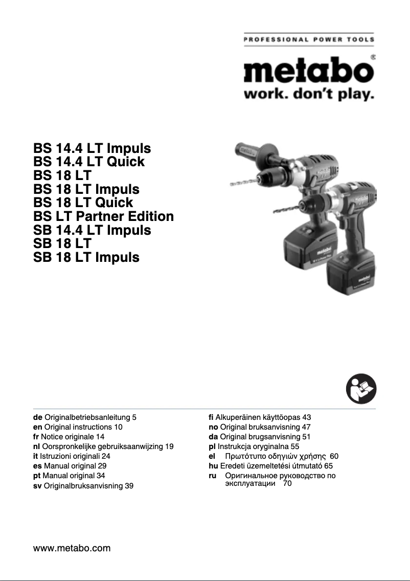 Page 1 de la notice Manuel utilisateur Metabo SB 18 LT Mobile
