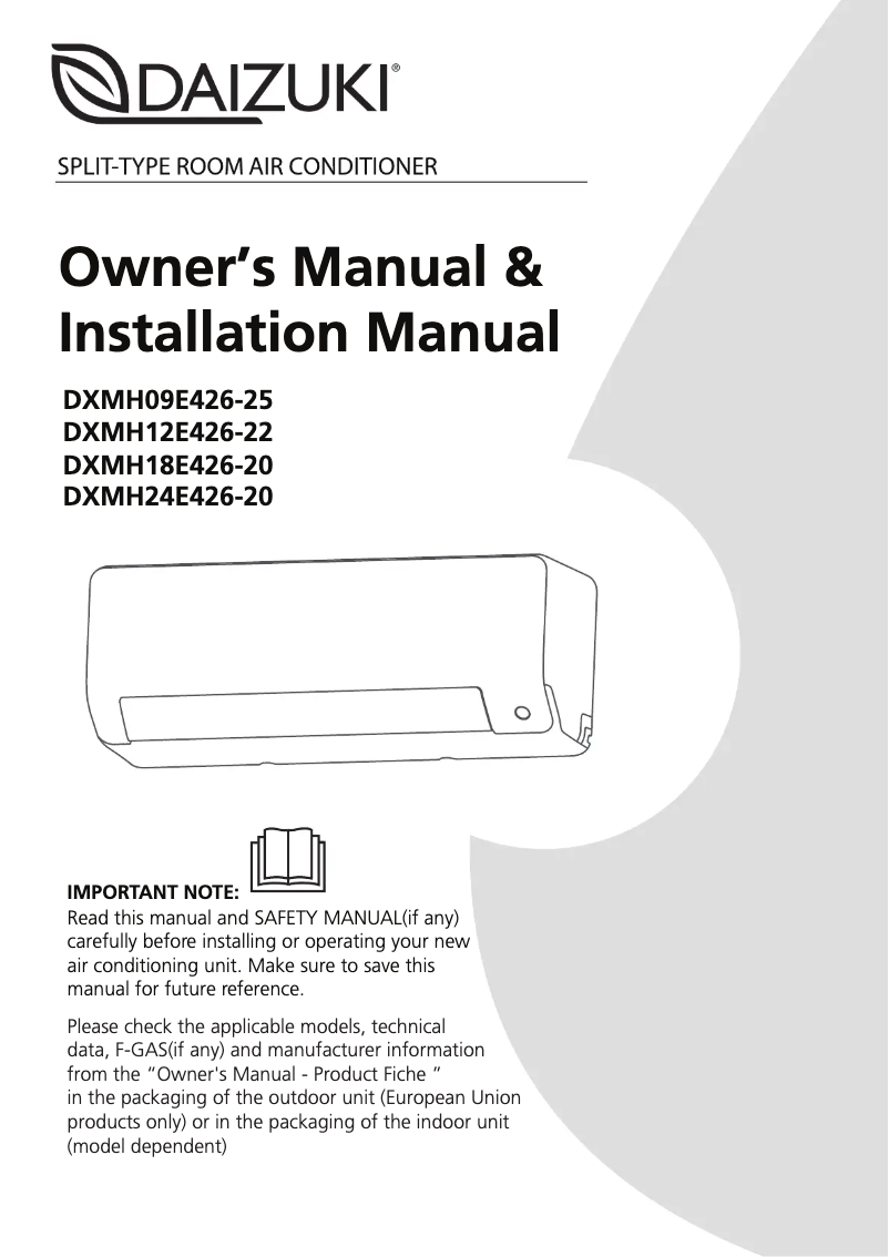 Page 1 de la notice Manuel utilisateur Daizuki DXMH18E426-20