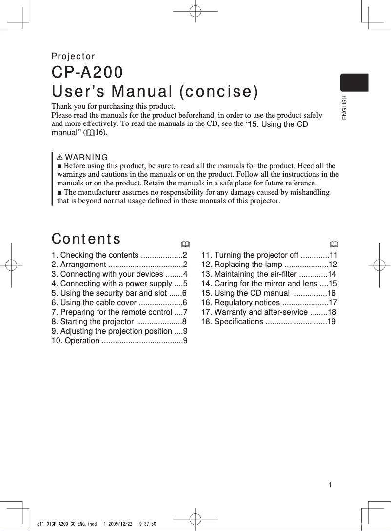 Image de la première page du manuel de l'appareil CP-A200