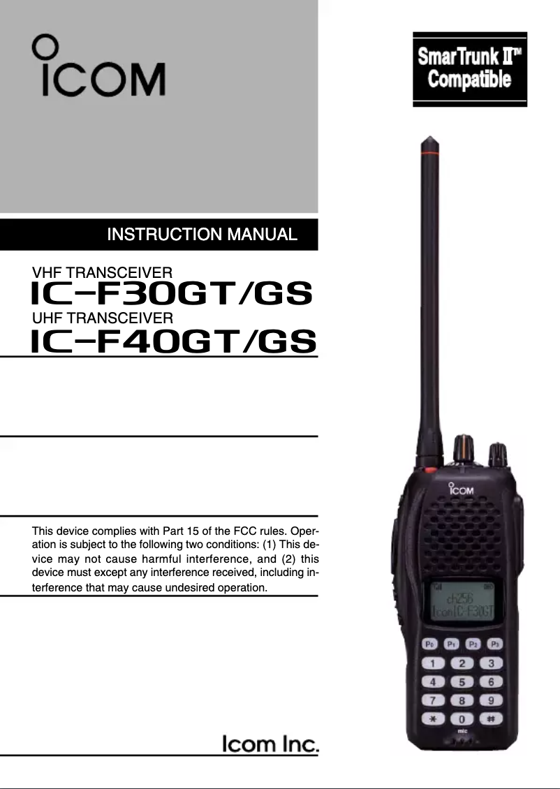 Image de la première page du manuel de l'appareil IC-F30GT