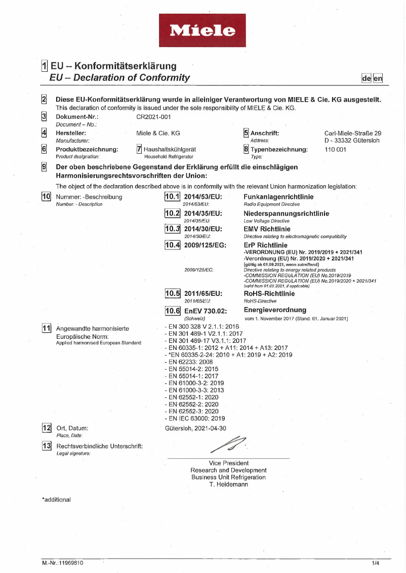 Page n°1 - Manuel utilisateur Miele K 7233 E