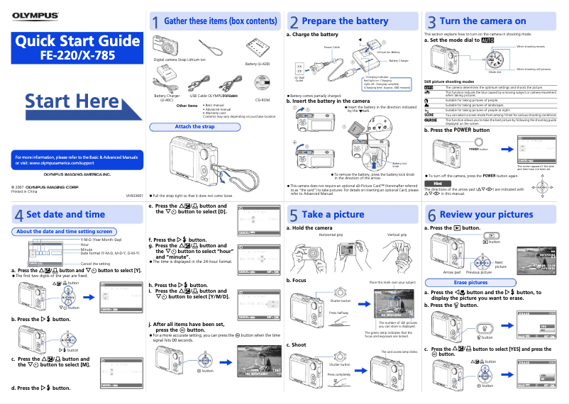 Page 1 de la notice Guide de démarrage rapide Olympus FE-220