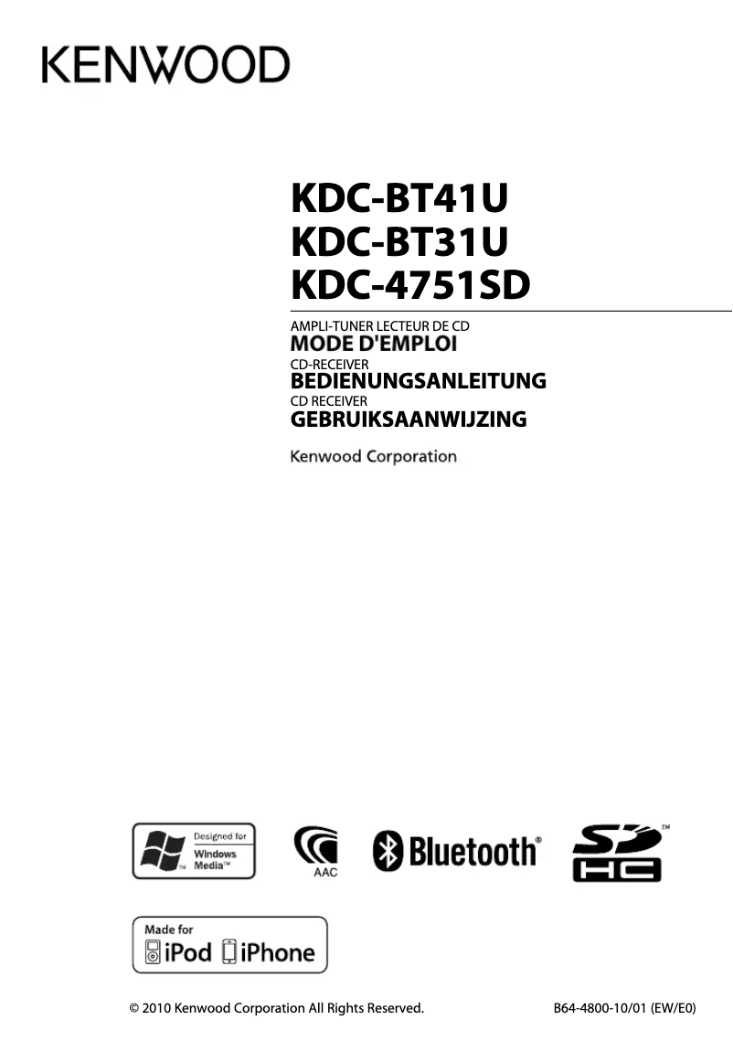 Page 1 de la notice Manuel utilisateur Kenwood KDC-BT41U