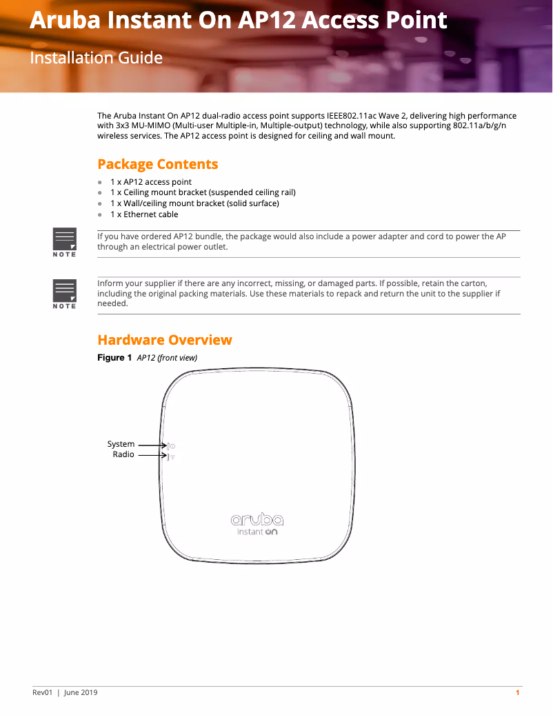 Image de la première page du manuel de l'appareil Instant On AP12