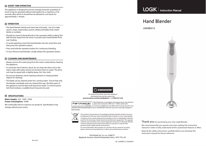 Image de la première page du manuel de l'appareil L50HBSS12