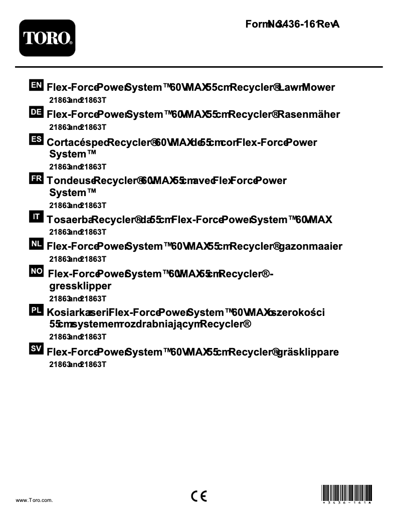 Page 1 de la notice Manuel utilisateur Toro 21863