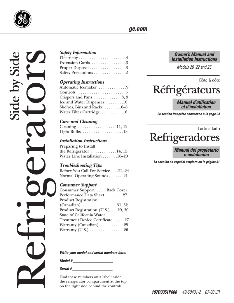 Image de la première page du manuel de l'appareil GSH22JFTBB