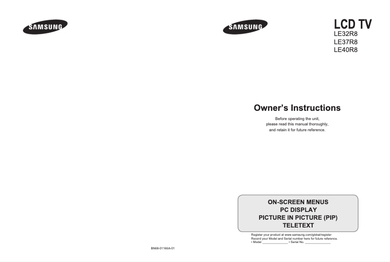Page 1 de la notice Manuel utilisateur Samsung LE32R83B