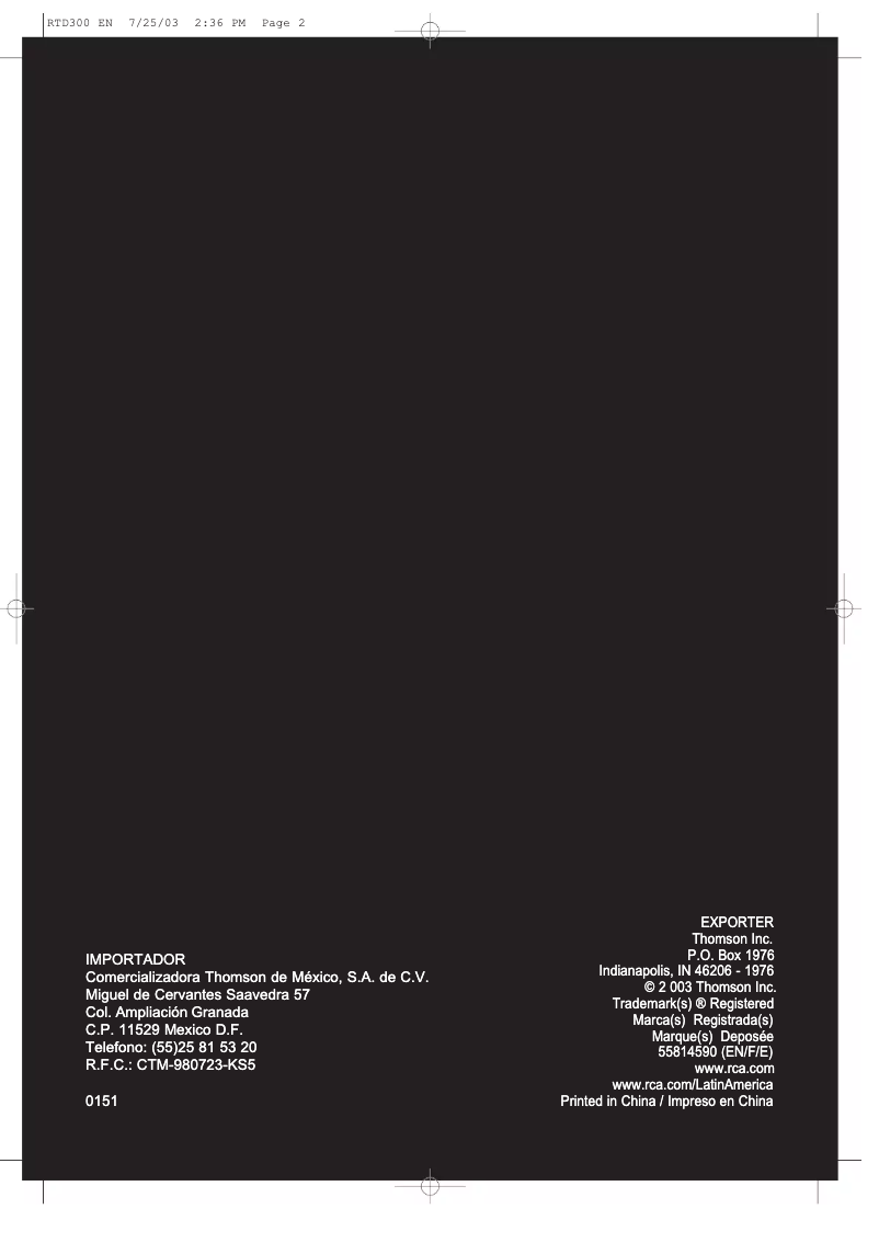 Page 1 of the manual User Manual RCA RTD300