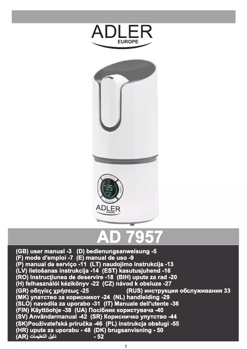 Page 1 de la notice Manuel utilisateur Adler AD 7957
