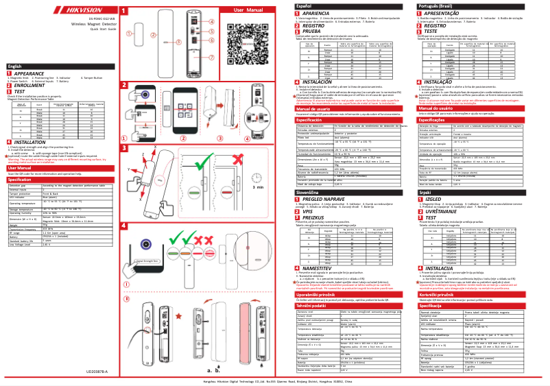 Page 1 de la notice Guide de démarrage rapide Hikvision DS-PDMC-EG2-WB