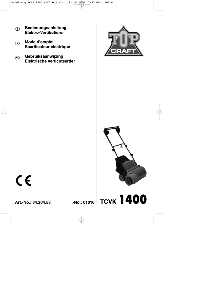 Page 1 de la notice Mode d'emploi Topcraft TCVK 1400