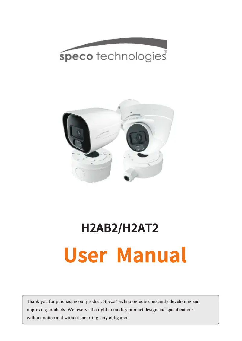 Page 1 de la notice Manuel utilisateur Speco Technologies H2AB2