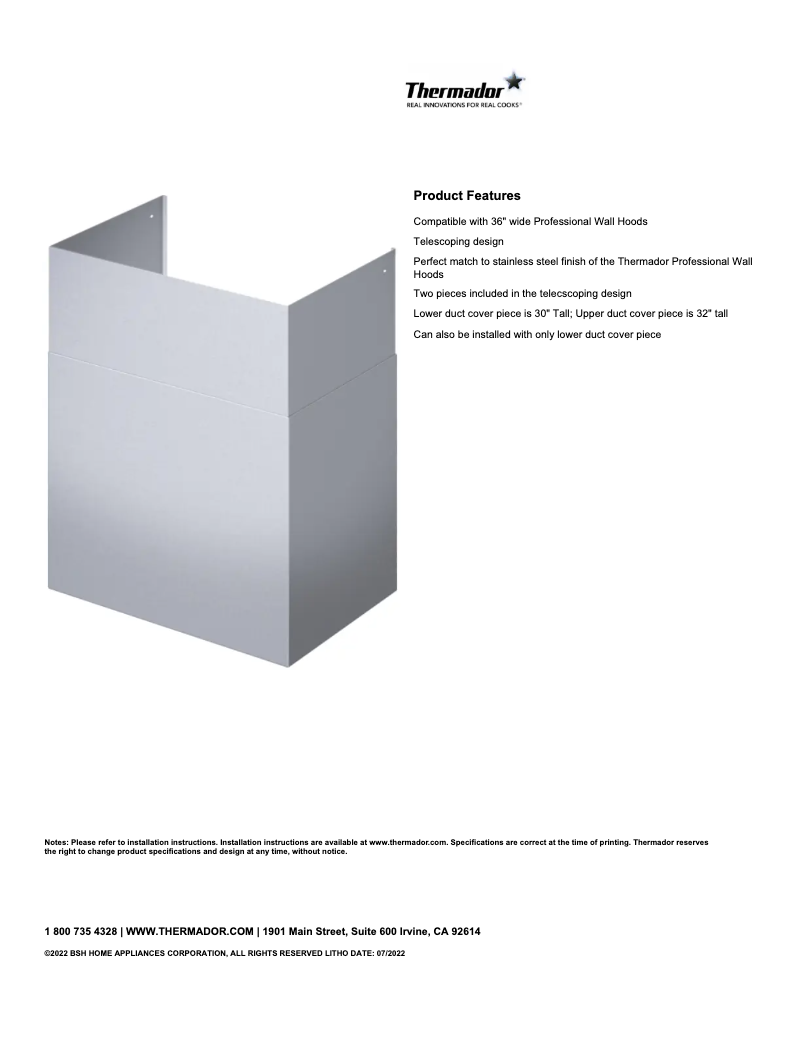 Page 1 de la notice Fiche technique Thermador DC361012W