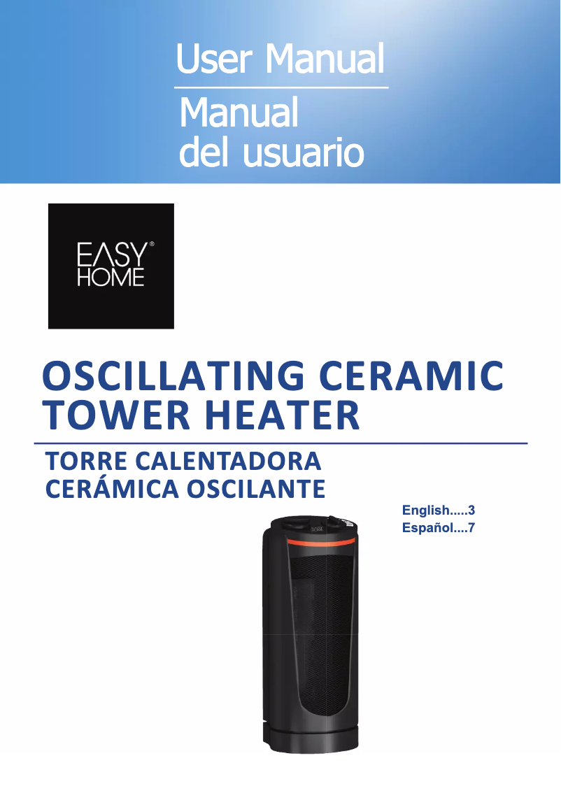 Page 1 de la notice Manuel utilisateur Easy Home Oscillating Ceramic Tower Heater SH-TH-22-TO