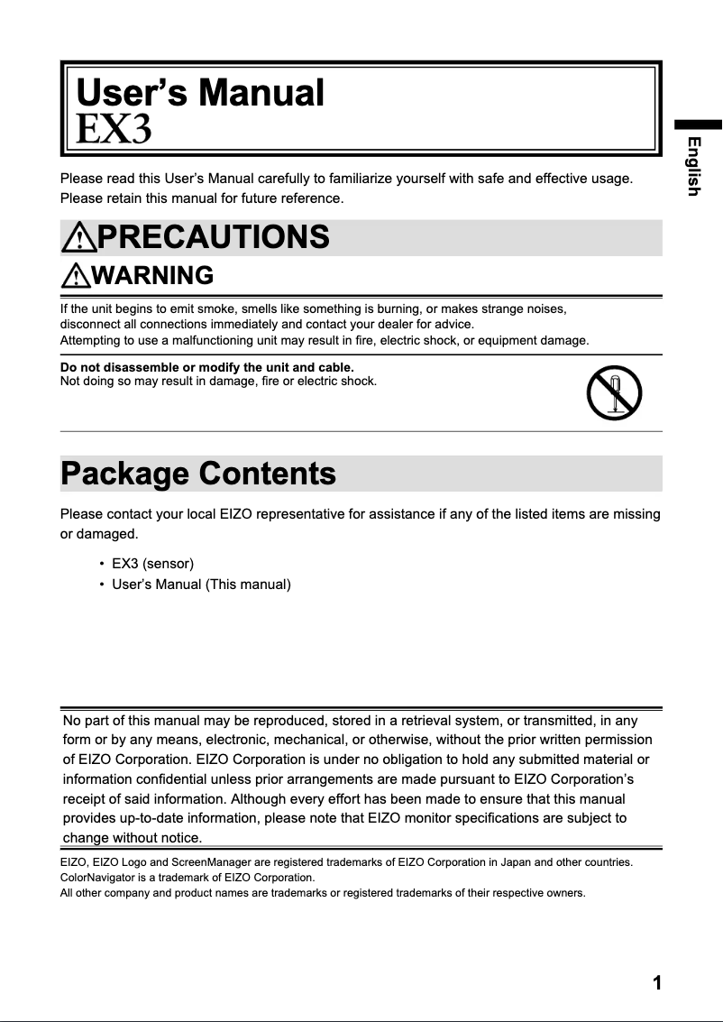 Page 1 de la notice Manuel utilisateur Eizo EX3