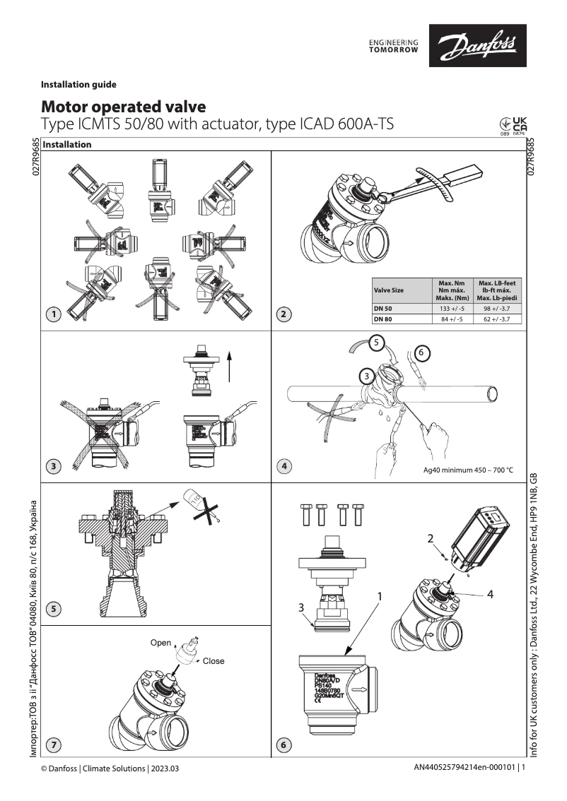 Page 1 de la notice Guide d'installation Danfoss ICMTS 50