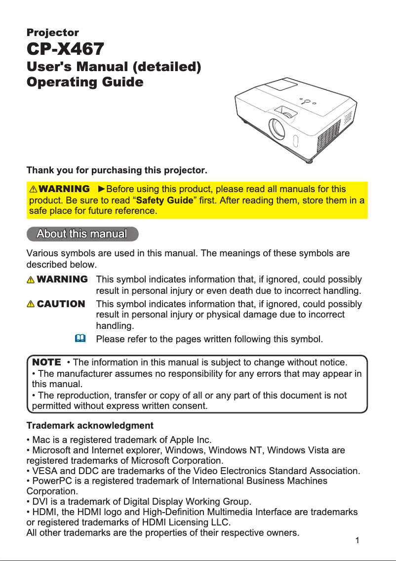 Página 1 del manual Manual de usuario Hitachi CP-X467WF