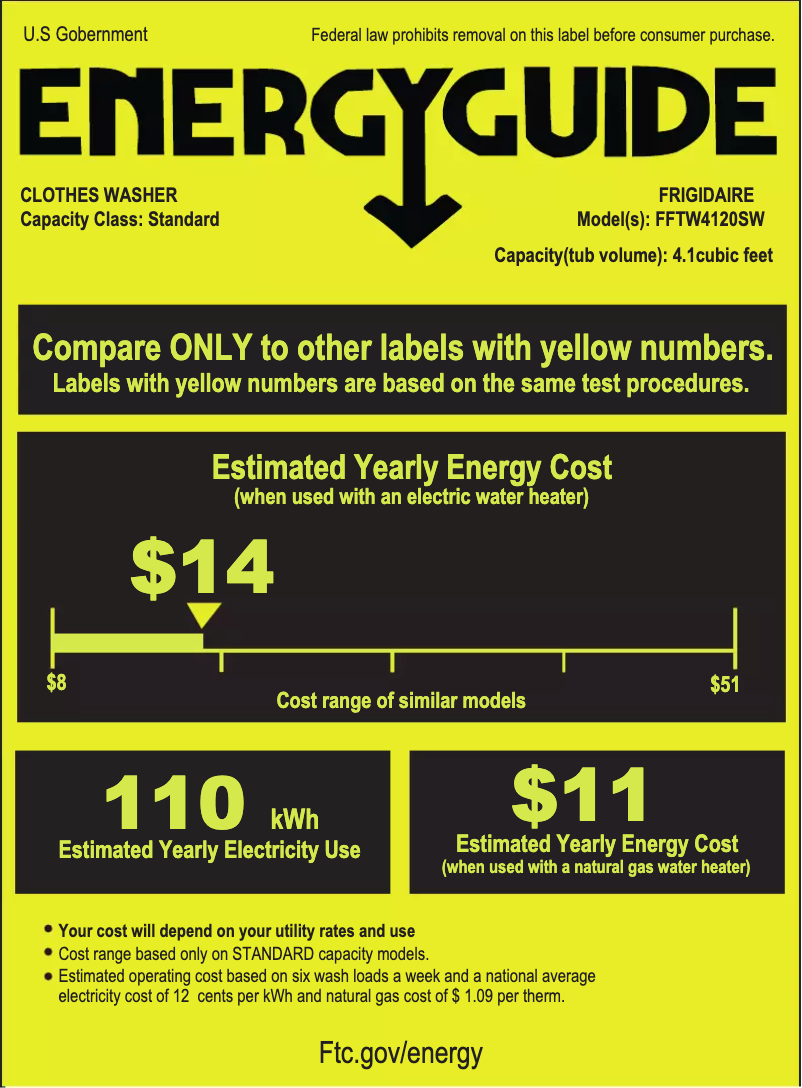 Page 1 de la notice Label énergétique Frigidaire FFTW4120SW