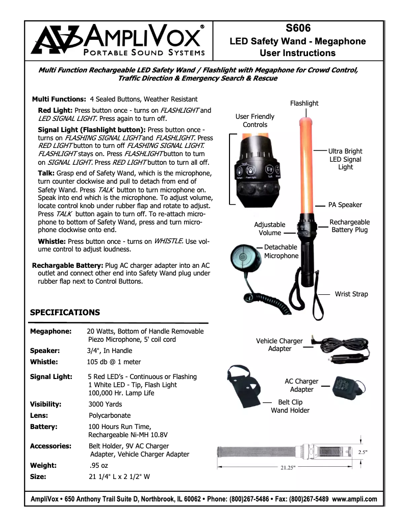 Page n°1 - Manuel utilisateur AmpliVox S606