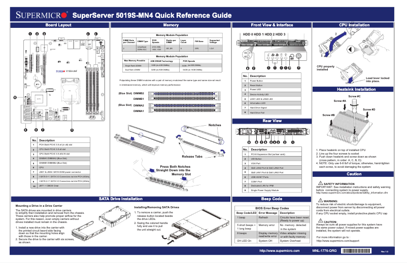 Page 1 de la notice Guide de démarrage rapide Supermicro SuperServer 5019S-MN4